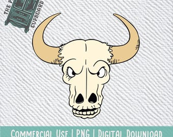 Retro Cartoon Bull Skull PNG | Digital Download | Two Sizes Included for Large & Small Projects