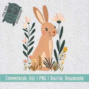 Minimalistisch konijntje en bloemen, png | Digitale download | Inclusief twee maten voor grote en kleine projecten
