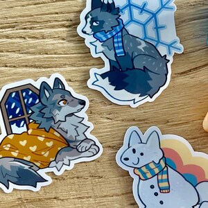 Leuke stickers wintervos/wolf | Dagboekstickers, plannerstickers, laptopstickers | Hondenstickers