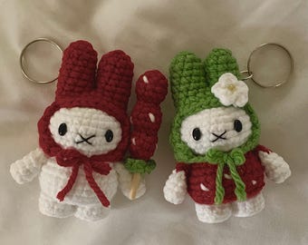 Strawberry Tanghulu Miffy Crochet Keychain