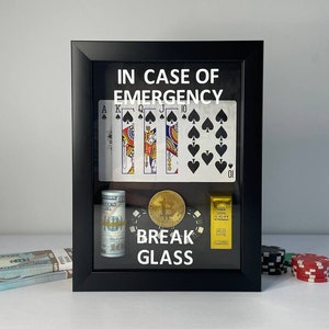 Scatola di emergenza - Regalo/Decorazione/Quadro speciale. Regalo fatto a mano. Elegante decorazione da parete per il successo finanziario, idea regalo esclusiva, articolo da regalo.