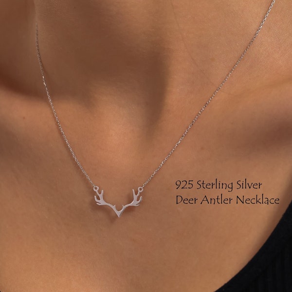 Deer Antler Necklace, 925 Sterling Silver Buckhorn Pendant, Minimalist Casual Jewelry, Birthday Anniversary Christmas Gifts For Her Mum Kids