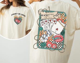 Lucky in Love Vegas Bachelorette Comfort Colors® Shirt, Custom Bride Name Location, Las Vegas Girls Trip Bach Party, Bridesmaids Matching