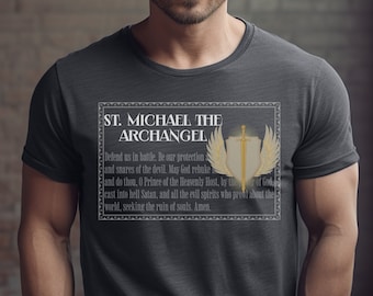 Saint Michael the Archangel Prayer Shirt, Catholic Mens Womens TShirt, Confirmation Gift, Catholic Saint Tee, Catholic Fathers Day Gift