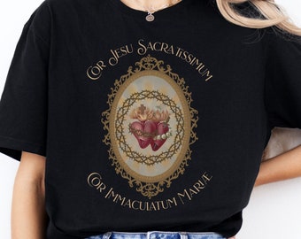 Sacred Heart of Jesus Catholic Tshirt, Virgin Mary, Catholic Gifts for Women Men, Catholic Christian Tee, Latin Immaculate Heart of Mary
