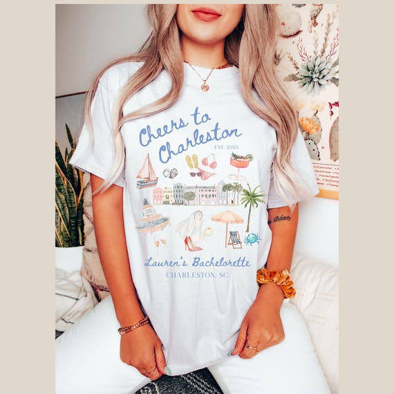Cheers to Charleston Bachelorette Comfort Colors® Shirt, Custom Bride Name, Girl Trip Bach Party, Coastal Last Toast Coast, Rainbow Row