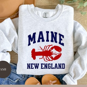 Maine New England Lobster sweatshirt, Fisherman Aesthetic, Coastal Sweater, Fishing Lover Sweater, Trendy Preppy Gift, Travel Lover Gift