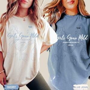 Girls Gone Mild Bachelorette Comfort Colors® Shirt, Benutzerdefinierter Name Lage, Pyjama Bach-Party, Brautjungfern Passend, PJs und Prosecco