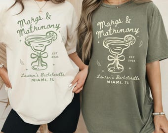 Margs & Matrimony Bachelorette Comfort Colors® Shirt, Custom Name, Coastal Beach Bach Party, Bridesmaids Matching, Margaritas Tequila Mexico