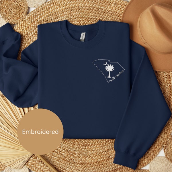 Embroidered South Carolina Palmetto Tree Moon State Sweatshirt, Womens Mens South Carolina Gift Sweatshirt, South Carolina Souvenir