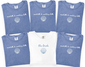 Seashells & Wedding Bells Bachelorette Comfort Colors® Shirt, Custom Bride Name Location, Coastal Beach Bach Party, Simple Matching Tees