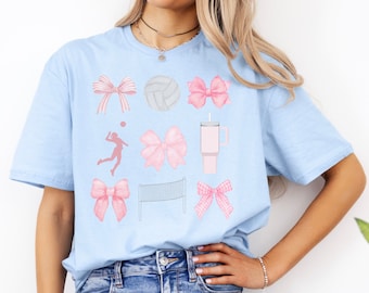 Volleyball Mom Coquette Pink Bow Shirt, Cute Sports Mom Gift, Girl Mama TShirt, Soft Girl Cottagecore, Mothers Day Gift, Volleyball Mom Life