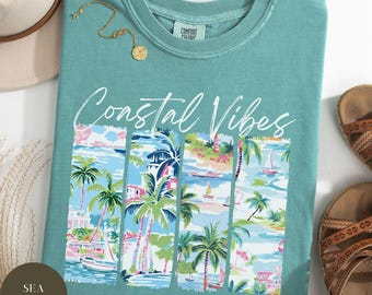 Coastal Vibes Beach Comfort Colors® Shirt, Salty Summer Tee, Beach TShirt, Florida Shirt, Charleston Vacation Shirt, Beachwear Island Travel