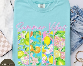 Maglietta Summer Vibes Lemon Comfort Colors®, T-shirt Summer Lemon, Agrumi Arancia Limone Lime, Preppy Fruit Floral, Costiera Amalfitana, Coquette Lemon