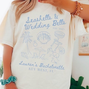 Seashells and Wedding Bells Bachelorette Comfort Colors® Shirt, Custom Bride Name Location, Coastal Beach Bach Party, Bridesmaids Matching
