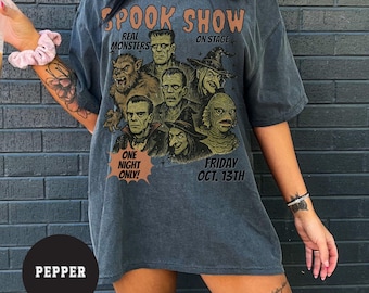 Retro Monster Halloween Comfort Colors® Tshirt, Trendy Fall Tee, Spooky Season, Monster Horror Show Shirt, Vintage Style Spook Show