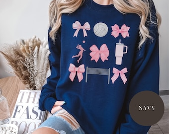 Coquette Pink Bow Volleyball Sweatshirt, Cute Sports Mom Gift, Girl Mama Shirt, Soft Girl Cottagecore, Mothers Day Gift, Volleyball Mom Life