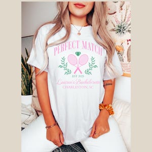 Perfect Match Tennis Bachelorette Comfort Colors® Shirt, Custom Name Location, Girls Trip Weekend, Last Swing Before Ring, Social Club