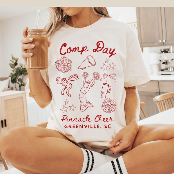 Comp Day Cheer Comfort Colors®-shirt, custom cheerleader-T-shirt, Coquette Bow-T-shirt, Cheer Mom, Cheer Team, Cheer-competitie