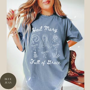 Mary Marian Catholic Comfort Colors® Tshirt, Virgin Mary Rosary Tee, Catholic Gifts for Women, Confirmation Gift, Ave Maria Floral Monogram