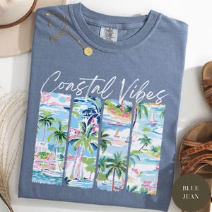 Coastal Vibes Beach Comfort Colors® Shirt, Salty Summer Tee, Beach TShirt, Florida Shirt, Charleston Vacation Shirt, Beachwear Island Travel Blue Jean