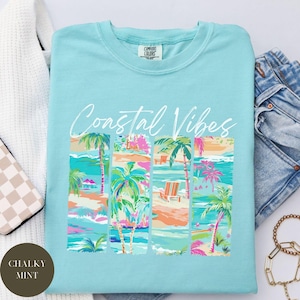 Coastal Vibes Beach Comfort Colors® Shirt, Summer Tee, Beach TShirt, Florida Shirt, Tropical Vacation Shirt, Beachwear Island Travel