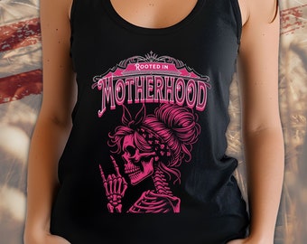 Pink Skull Motherhood Racerback Tank, Blue Collar Wife Gift