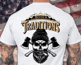 Lumberjack Skull & Axes T-Shirt: Blue Collar Woodworking Gift