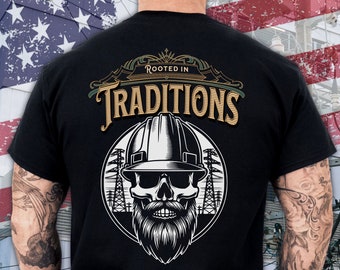 Lineman Bearded Skull T-Shirt, Electrician Gift, Heavy Cotton