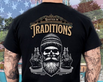 Bearded Skull Fisherman T-Shirt: Commercial Fishing Boat Tee