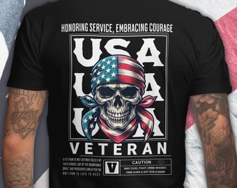 Veteran Skull USA Flag T-Shirt: Patriotic Gift for Veteran