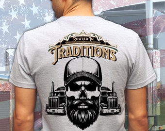 Trucker Skull & Semi Trucks Graphic T-Shirt, Road Warrior Pride