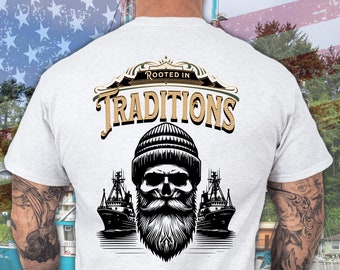 Gone Fishing Trawler Boat Skull Tee, Fisherman Gift
