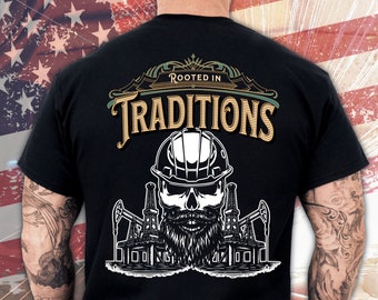 Oil Rig Skull T-Shirt: Roughneck Gift, American USA Union Worker Tee