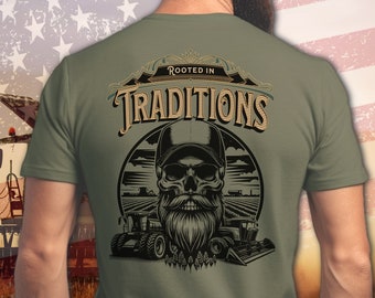 Farmer Skull Graphic Tee - Rooted in Tradition, Heavy Cotton