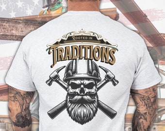 Construction Skull Bearded Carpenter T-Shirt, Union Worker Gift