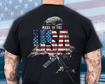 Made in USA Soldier T-Shirt - Distressed Graphic, Patriotic Gift