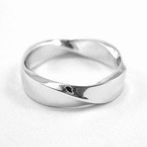 Herrenring 5 mm Möbiusring 14k/18k Weißgold, minimalistischer moderner Herrenring