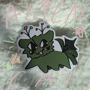 Unique Alien Cat // 3" vinyl die cut stickers