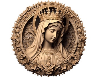Virgin Mary 3D Illusion Digital Design for Wood Laser Engraving, Blessed Mother Religious Art. CO2 Laser l Diode laser l Glowforge Laser.