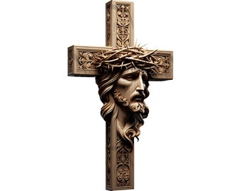 Crucifixion Cross with Jesus 3D Illusion Digital Design for Laser Engraving, Detailed Christian Art, Compatible with Glowforge and CO2 Laser