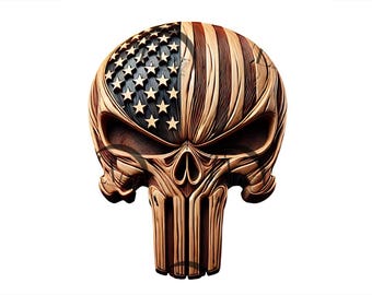American Punisher Skull 3D Illusion Laser Engraving Design - USA Flag - Patriotic Veterans Wall Art - Perfect for CO2, Diode, Glowforge