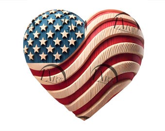 United States Flag Heart 3D Illusion Laser Engraving Design - American Military, USA Patriotic Army, Valentine&#39;s Day. CO2, Diode, Glowforge