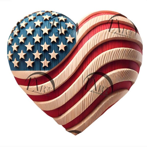 United States Flag Heart 3D Illusion Laser Engraving Design - American Military, USA Patriotic Army, Valentine's Day. CO2, Diode, Glowforge