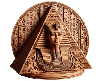 Tutankhamun on Pyramid 3D Illusion Digital Design for Laser Engraving, Detailed Egyptian Pharaoh Art. CO2 l Diode laser l Glowforge Laser.