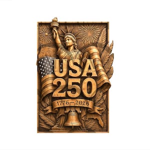 Tributo alla Statua della Libertà per il bicentenario degli Stati Uniti d'America 250 – Design con incisione laser con illusione 3D / Anniversario patriottico/dell'indipendenza americana.