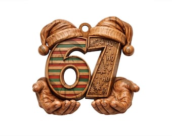 67 Hands of Christmas 3D Illusion Laser Engraving Design l Six Seven Santa Hat Tree Ornament. Festive Gifts for kids. CO2, Diode, Glowforge