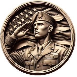 Saluting Soldier with American Flag 3D Illusion Laser Engraving Design - Patriotic Art - Independence Day, Veterans. CO2, Diode, Glowforge