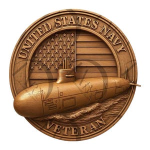 United States Navy Veteran 3D Illusion Laser Engraving Design. American flag Naval Military Submarine, Patriotic Army. CO2, Diode, Glowforge