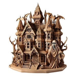 Casa stregata con illusione 3D fantasma con incisione laser - Arte spettrale - Decorazioni di Halloween, regali unici - CO2, diodo, Glowforge, xTool